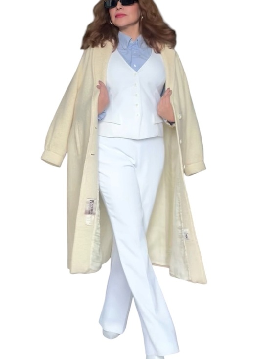 Petit Fashions by Westfield Jackets & Blazers - Wool blend Vintage Women's Cream Bouclé Long Trench Coat - S - M